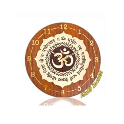 Hindu Religious Wooden Wall Clock – Gayatri Mantra Design (18x18 inches)